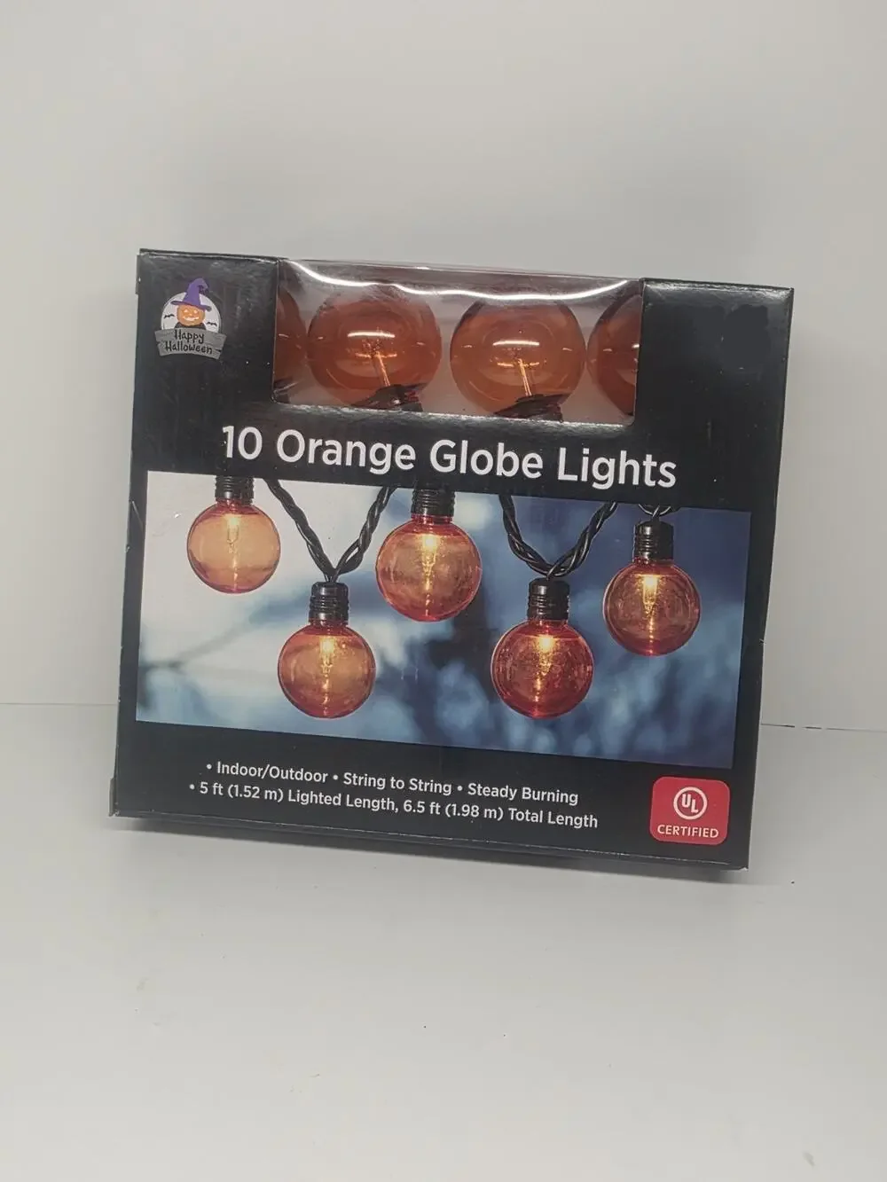 Happy Halloween 10 Orange Globe Style Lights 6.5ft Indoor/outdoors